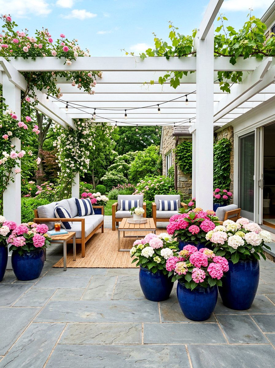Potted Hydrangea Patio - 30 hydrangea garden ideas