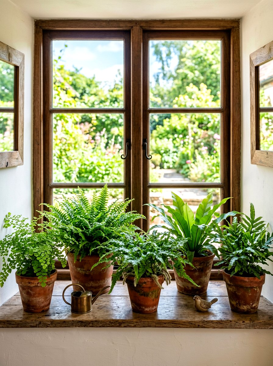 Potted Indoor Fern Display - 30 English cottage living room ideas