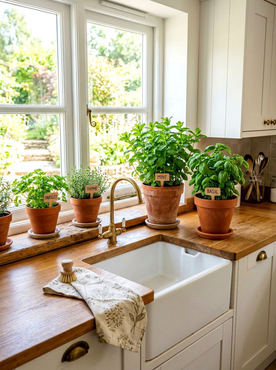 Potted Indoor Herbs - 30 coffeehouse kitchen decor ideas