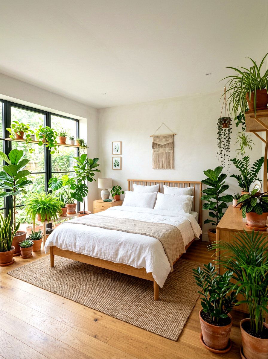 Potted Indoor Plants - 30 sunrise inspired bedroom ideas