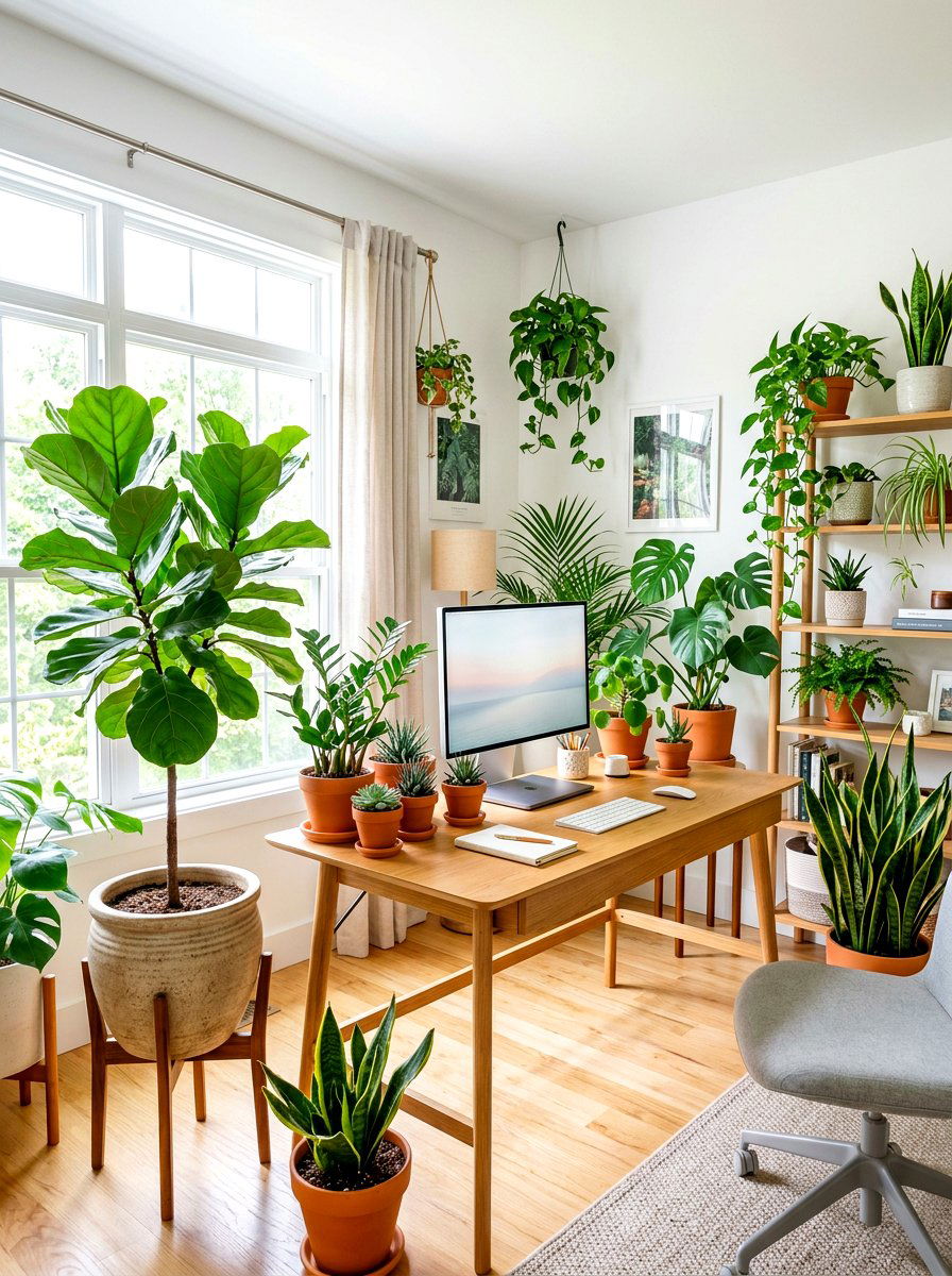 Potted Indoor Plants - 30 calming home office ideas