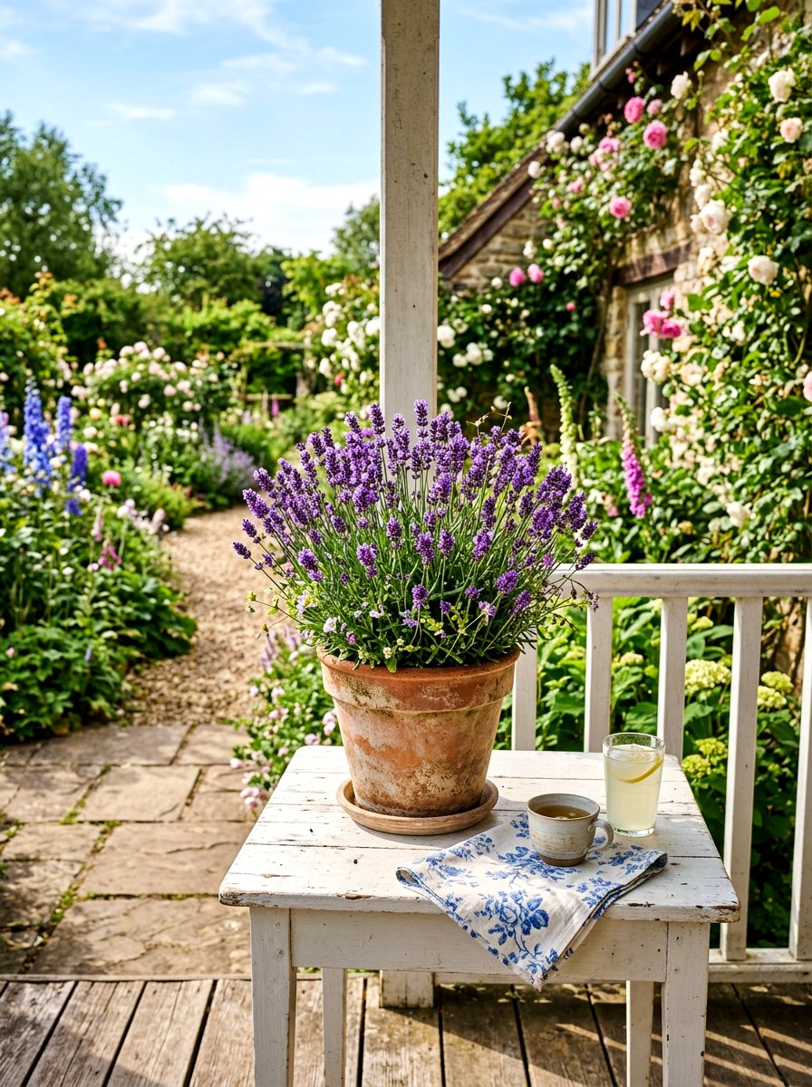 Potted Lavender Arrangement - 30 farmhouse porch decor ideas