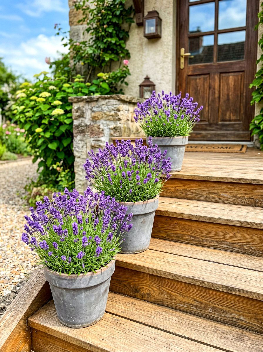 Potted Lavender For Stoop - 30 townhouse stoop ideas
