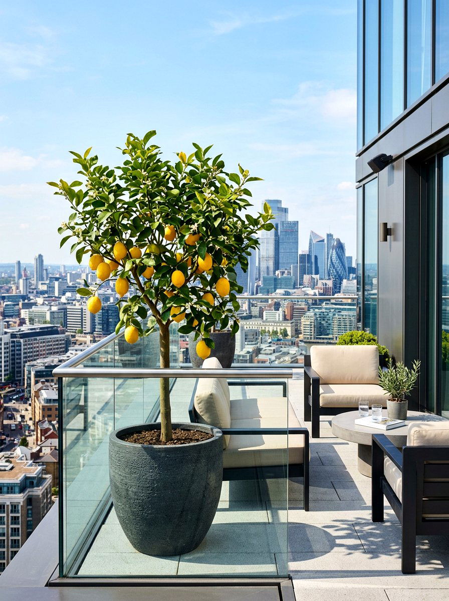 Potted Lemon Tree In Urban Terrace - 30 potted citrus patio ideas