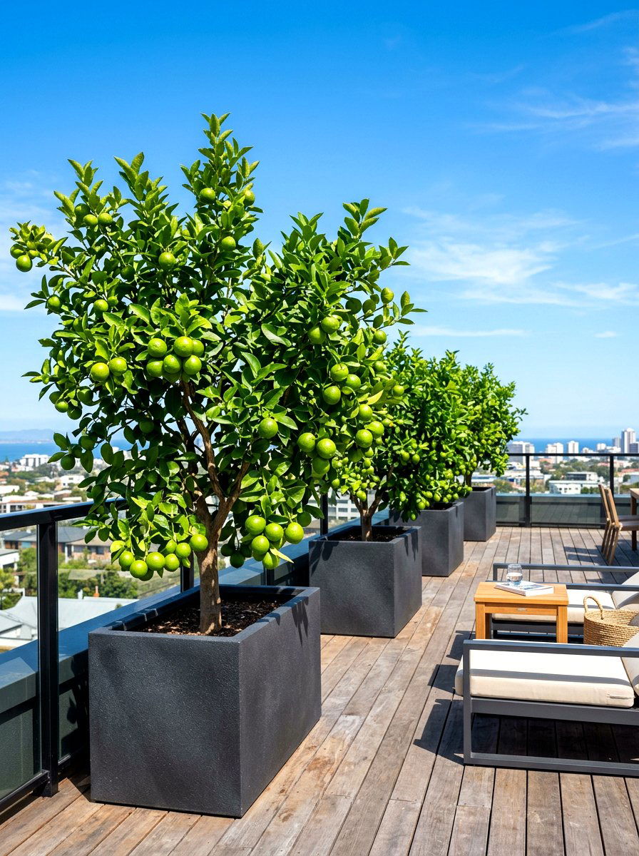 Potted Lime Tree Terrace - 30 dwarf citrus garden ideas