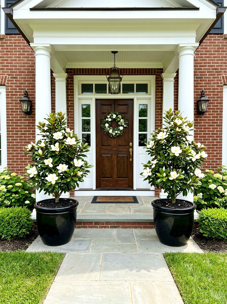 Potted Magnolia On Porch - 30 magnolia front yard ideas