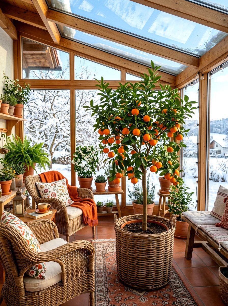 Potted Mandarin Sunroom - 30 dwarf citrus garden ideas