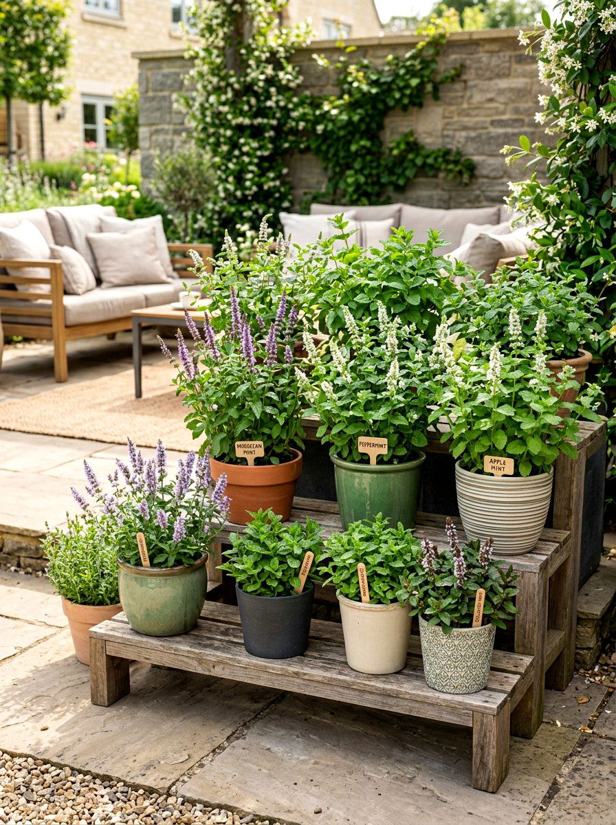 Potted Mint Garden - 30 bee friendly garden ideas