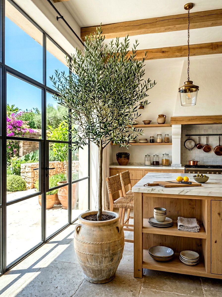 Potted Olive Tree Kitchen - 30 organic modern kitchen ideas
