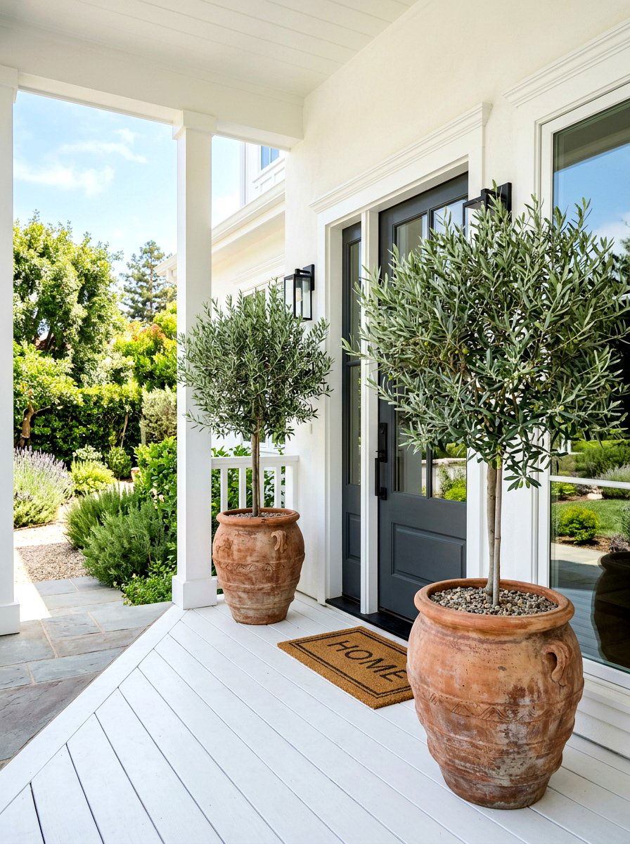 Potted Olive Trees - 30 quiet luxury exterior ideas