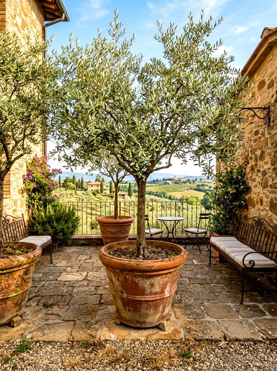 Potted Olive Trees - 30 Tuscan revival patio ideas