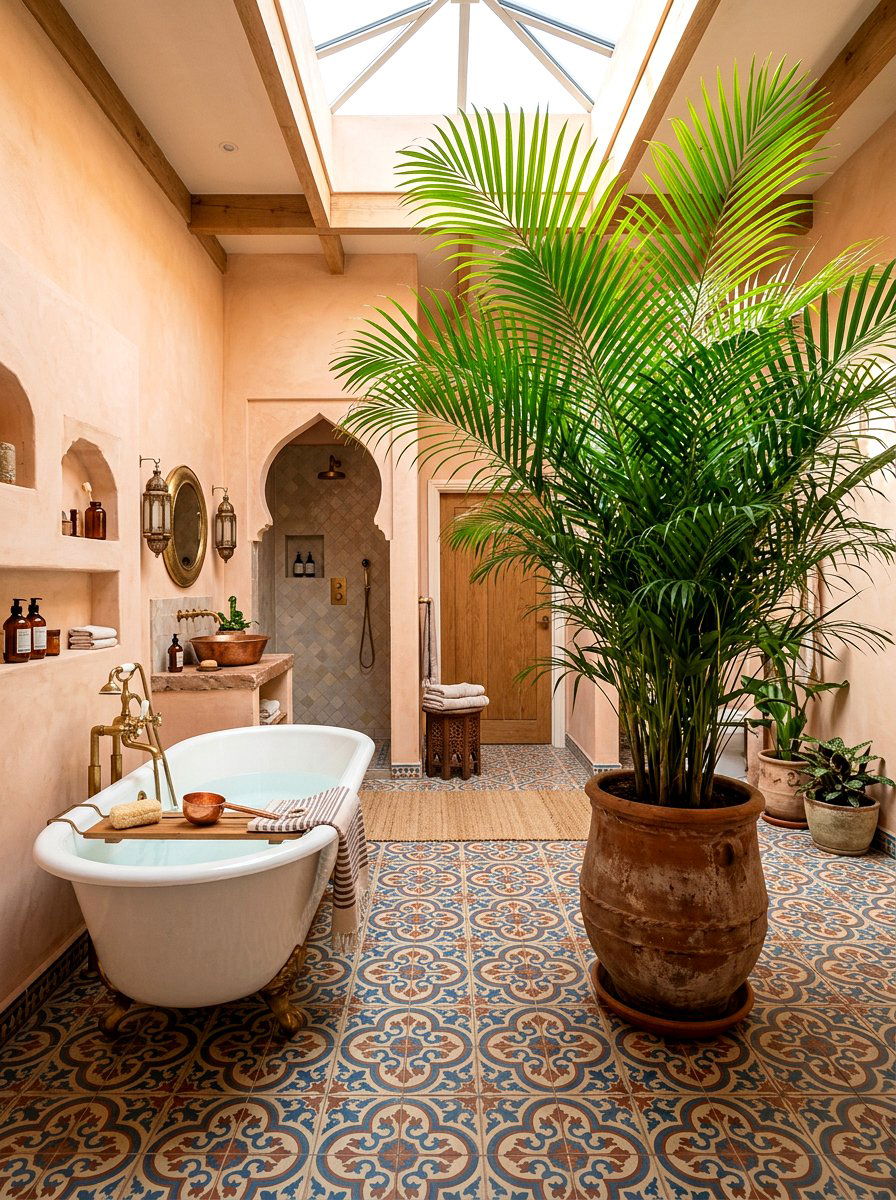 Potted Palm Moroccan Bathroom - 30 Moroccan bathroom ideas