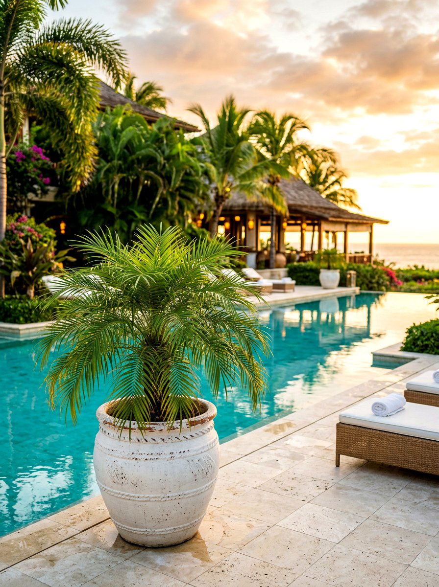 Potted Palm Tree - 30 poolside planters ideas