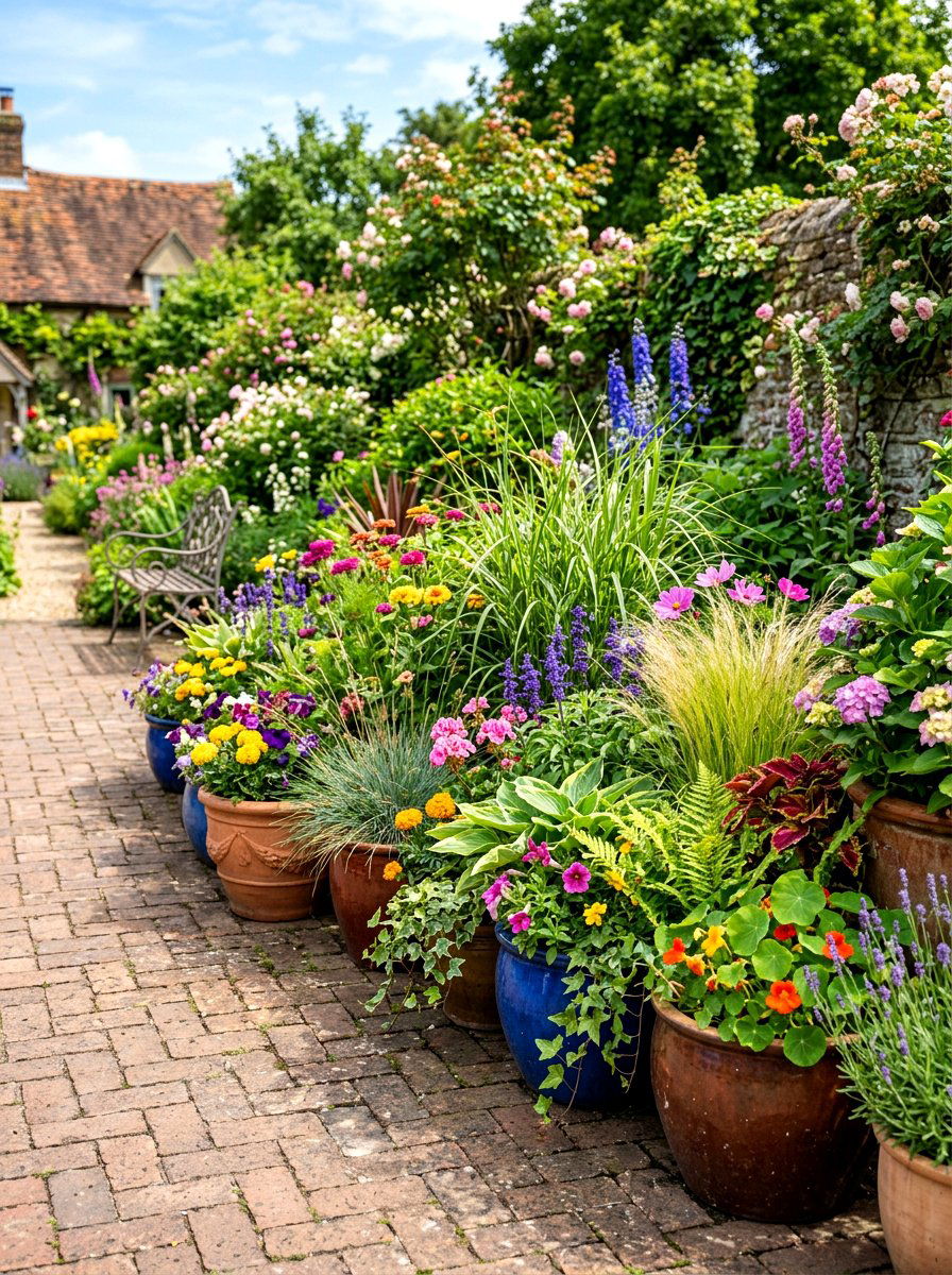 Potted Plant Border - 30 sunset hosting patio ideas