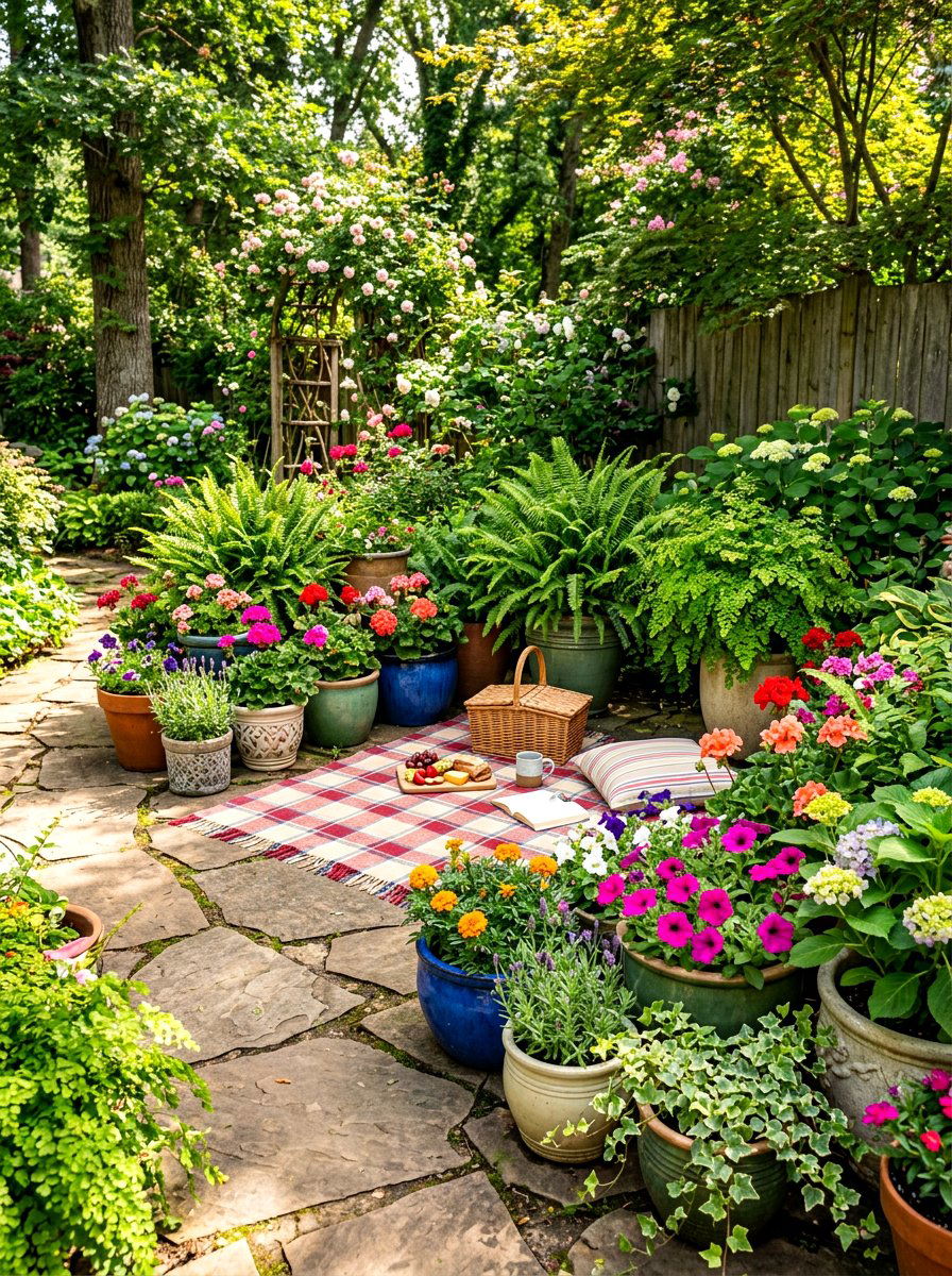 Potted Plant Border - 30 backyard picnic decor ideas