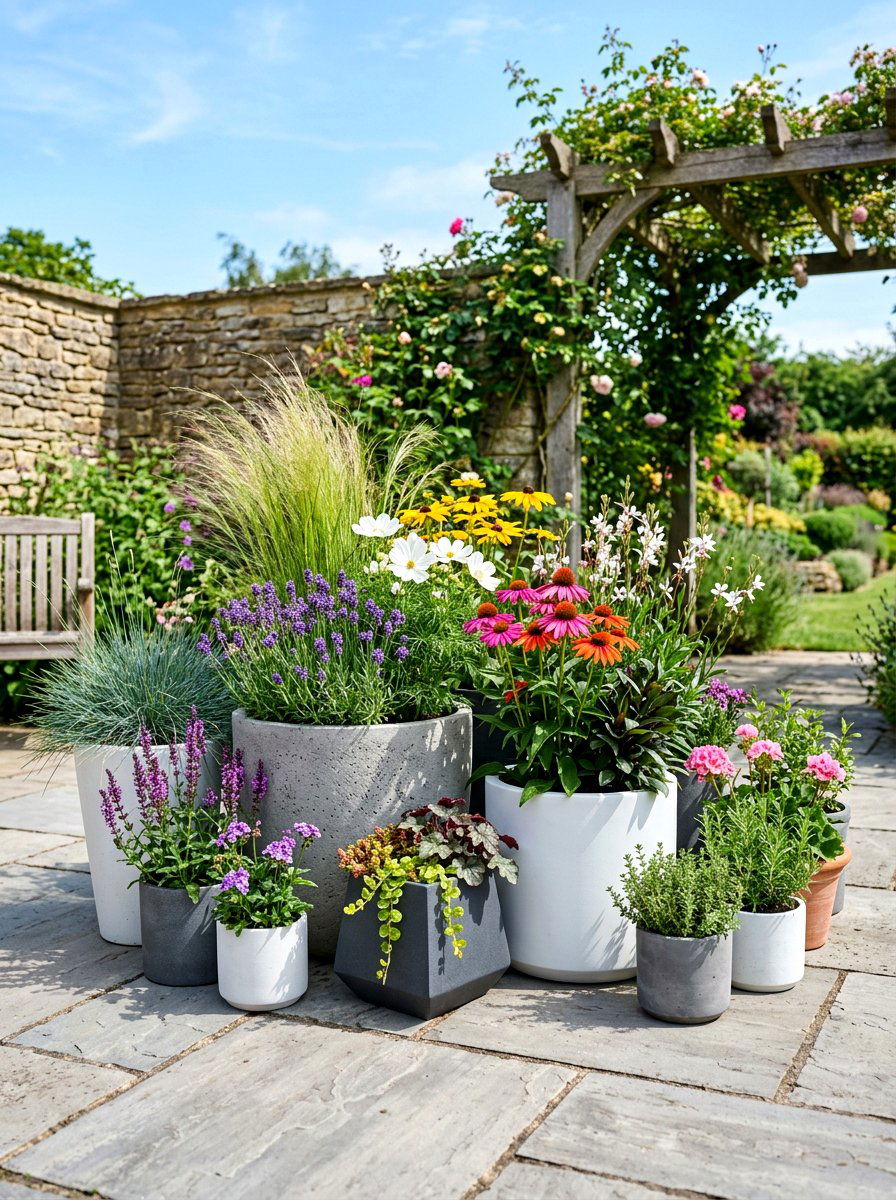 Potted Plant Cluster - 30 modern cottage garden ideas