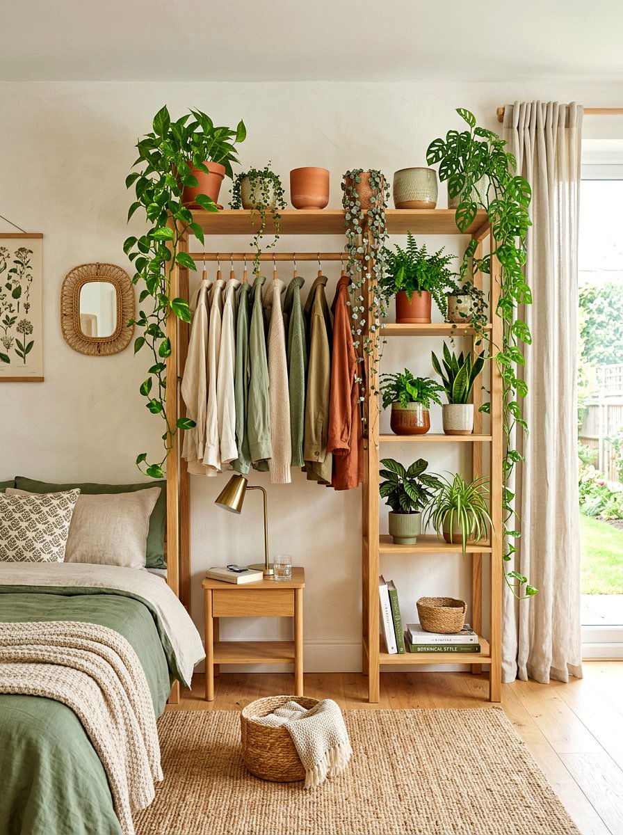 Potted Plant Integrated Rack - 30 open closet aesthetic ideas