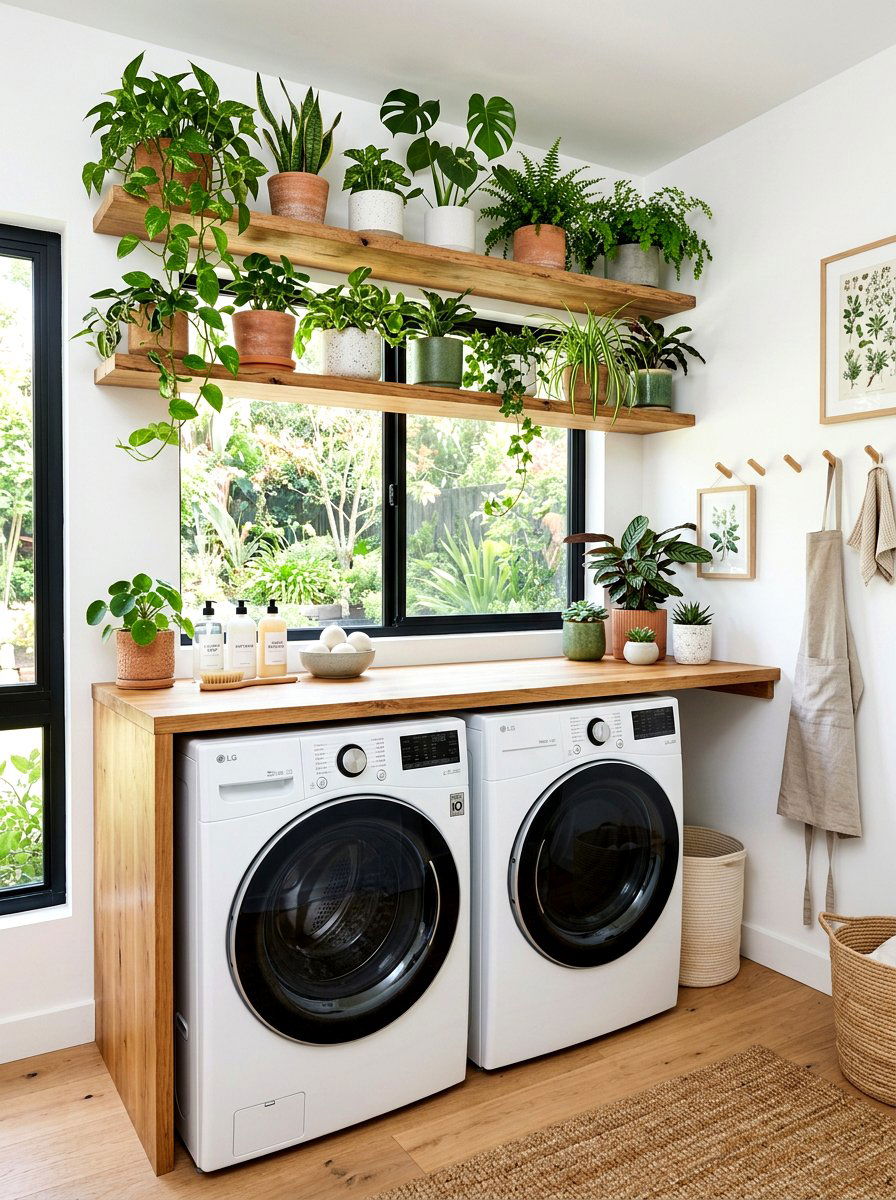 Potted Plant Laundry Area - 30 side by side laundry ideas