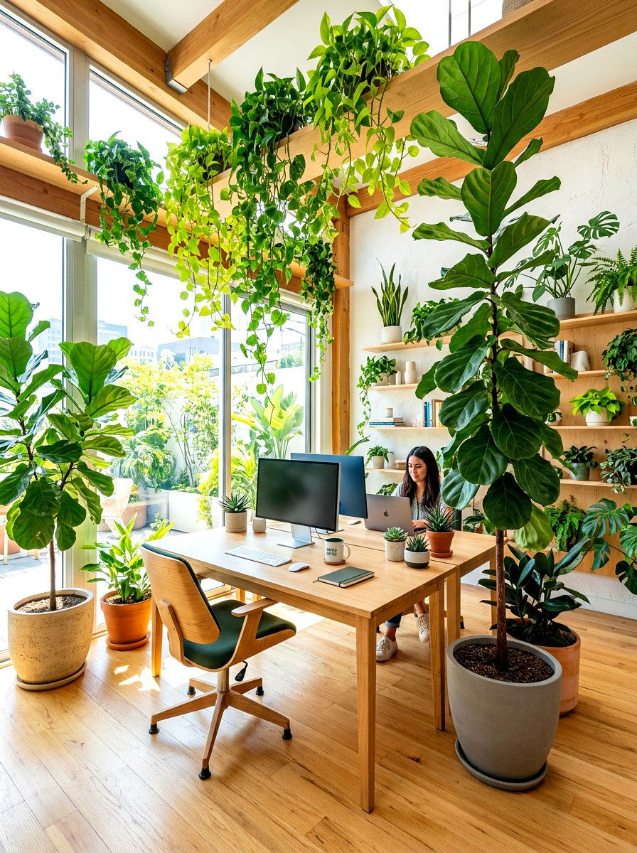 Potted Plant Office - 30 office nook apartment ideas