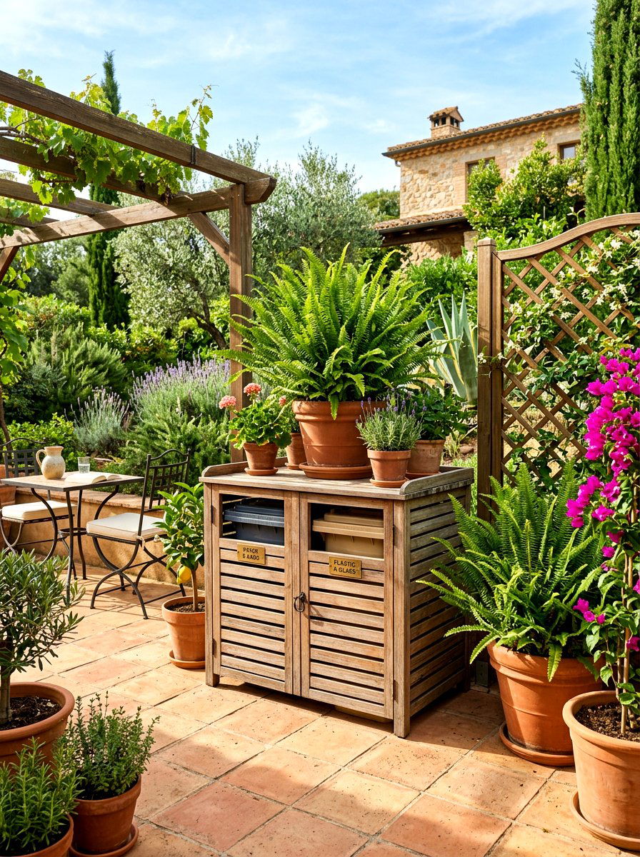 Potted Plant Recycling Cover - 30 hidden recycling bin ideas