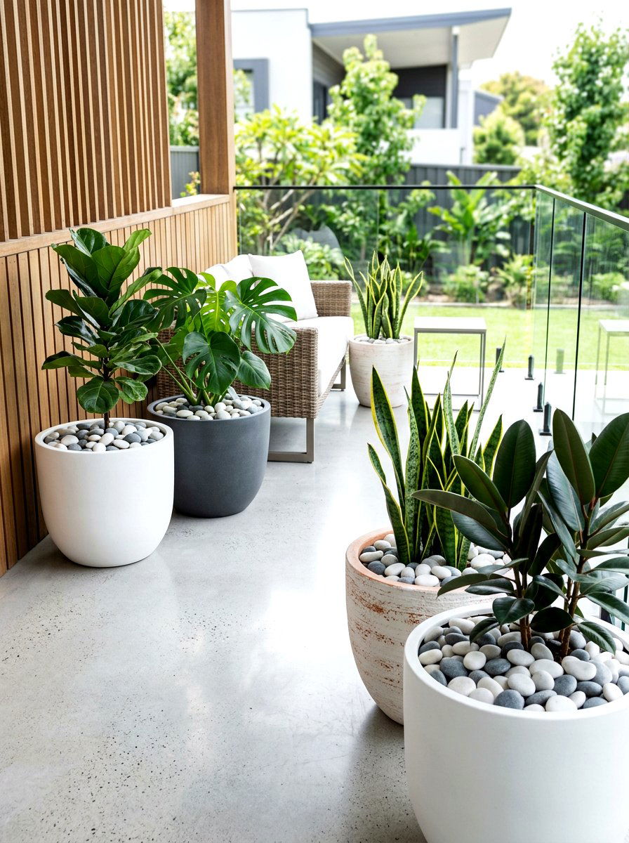 Potted Plant Topping - 30 pebble garden ideas