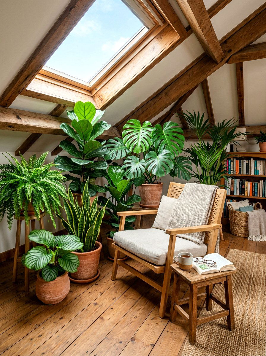 Potted Plants In Attic Reading Corner - 30 attic reading corner ideas