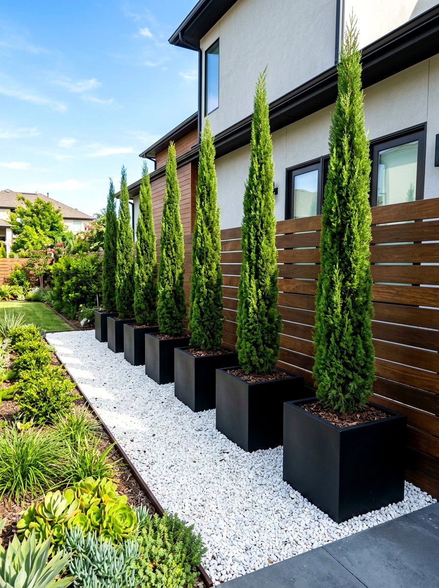Potted Privacy Tree - 30 side yard privacy fence landscaping ideas