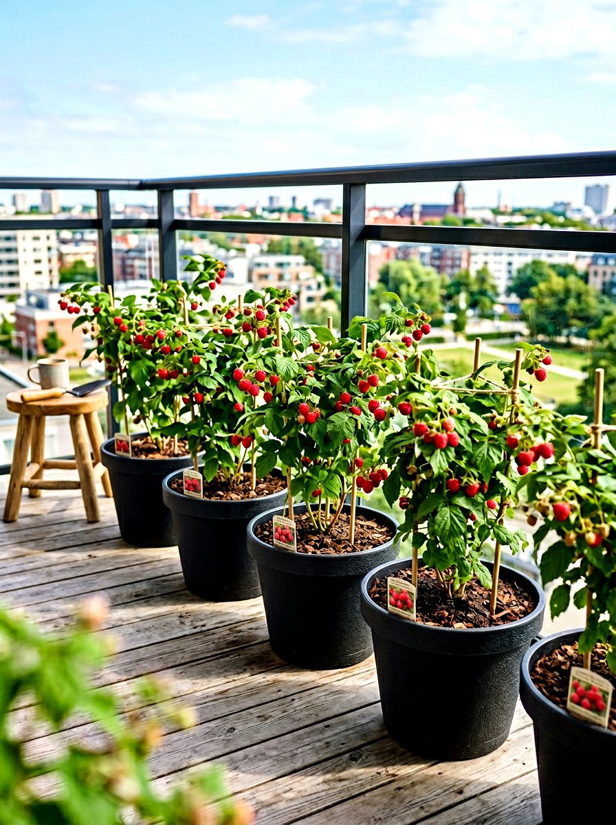 Potted Raspberry Patio - 30 berry garden ideas