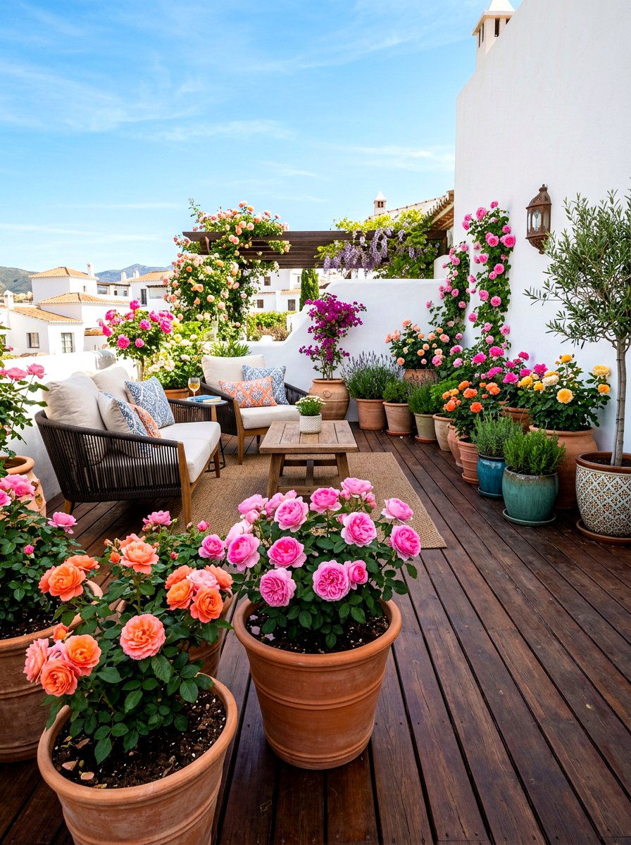Potted Rose Patio - 30 rose garden ideas