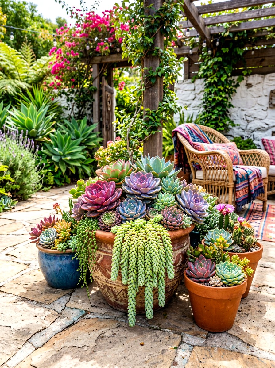Potted Succulent Arrangement - 30 drought tolerant landscaping ideas