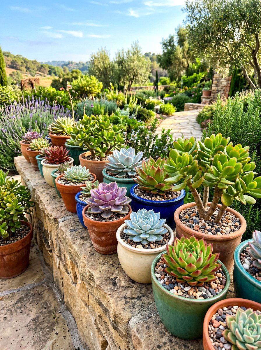 Potted Succulent Garden - 30 meditation garden ideas