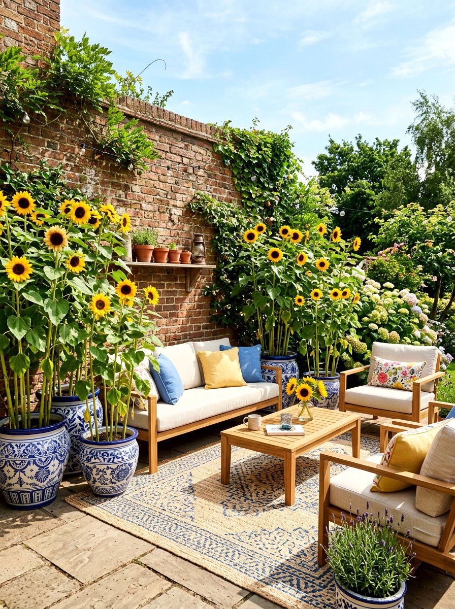 Potted Sunflower Patio - 30 sunflower garden ideas