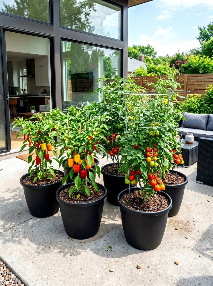 Potted Tomato And Pepper Garden - 30 pizza garden ideas