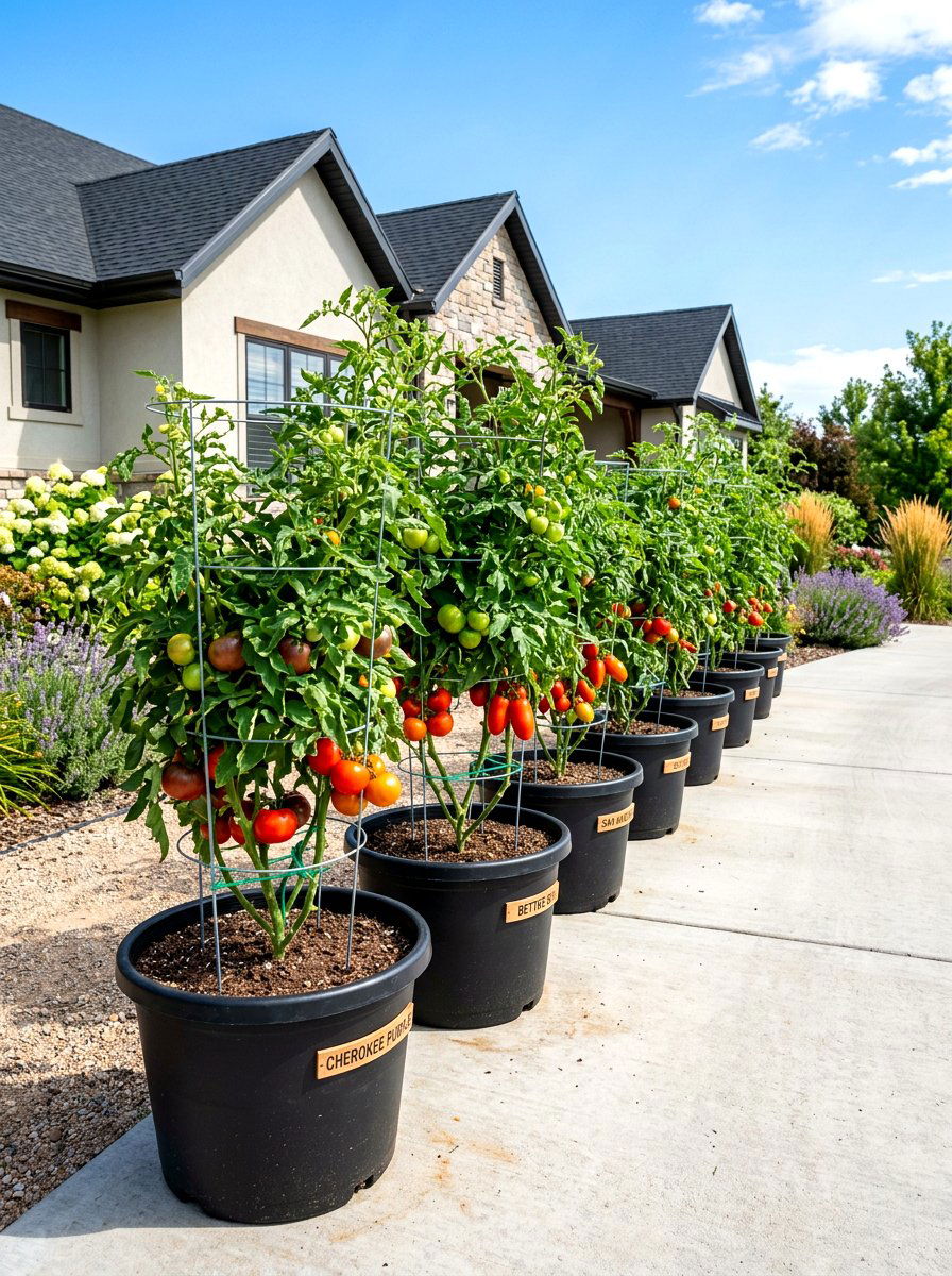 Potted Tomato Garden - 30 kitchen vegetable garden ideas