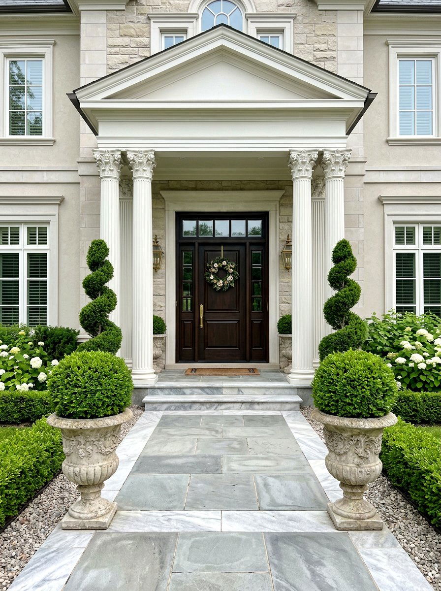 Potted Topiary Column - 30 porch columns decor ideas