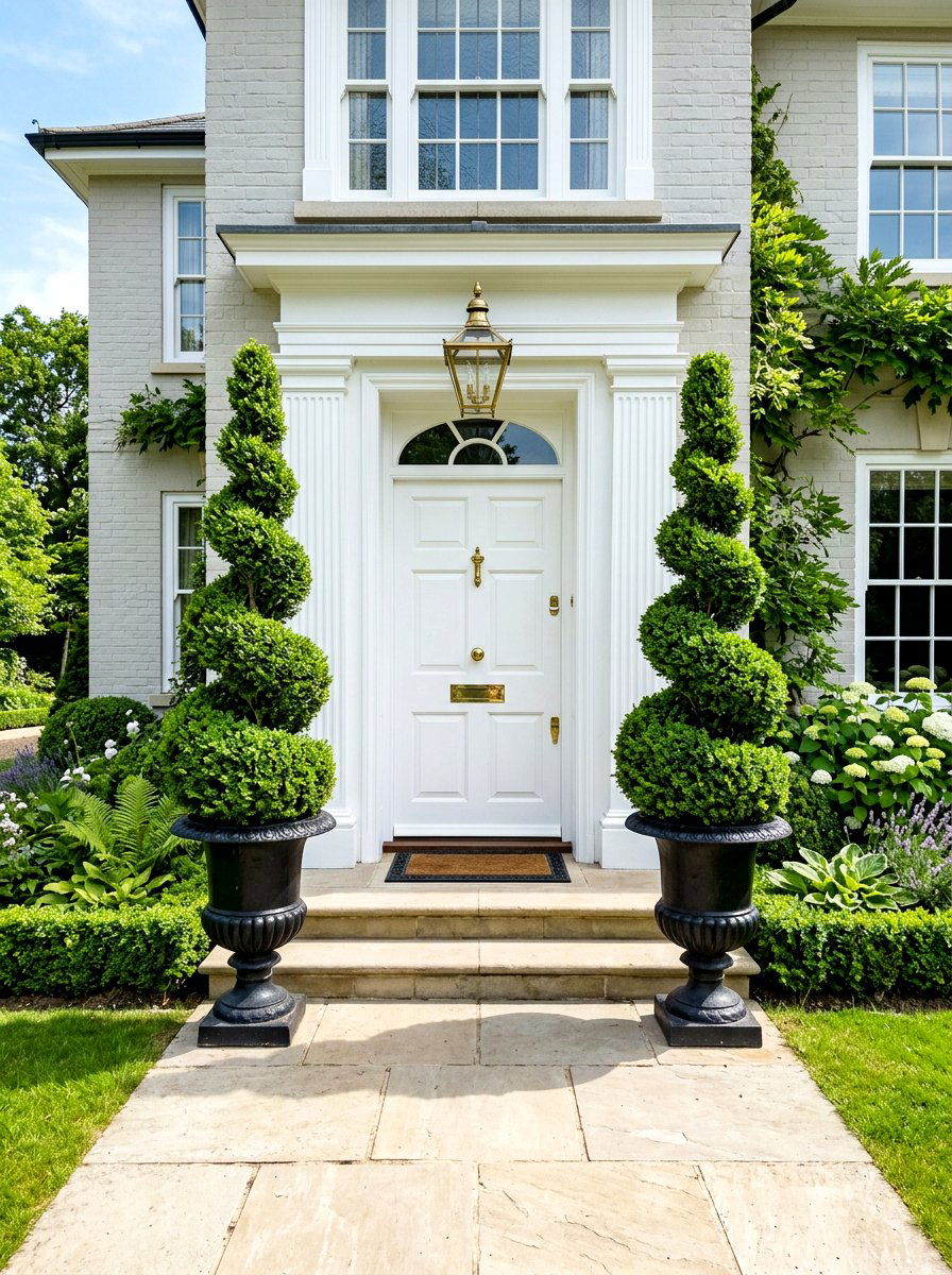 Potted Topiary Tree Entrance - 30 small front porch ideas