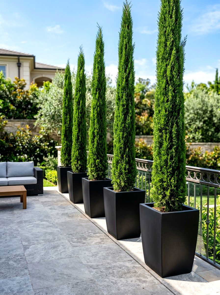 Potted Tree Privacy Screen - 30 low maintenance backyard landscaping ideas