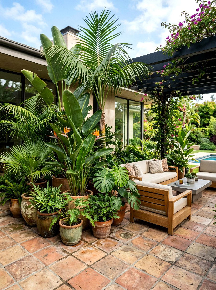 Potted Tropical Foliage - 30 bohemian backyard ideas