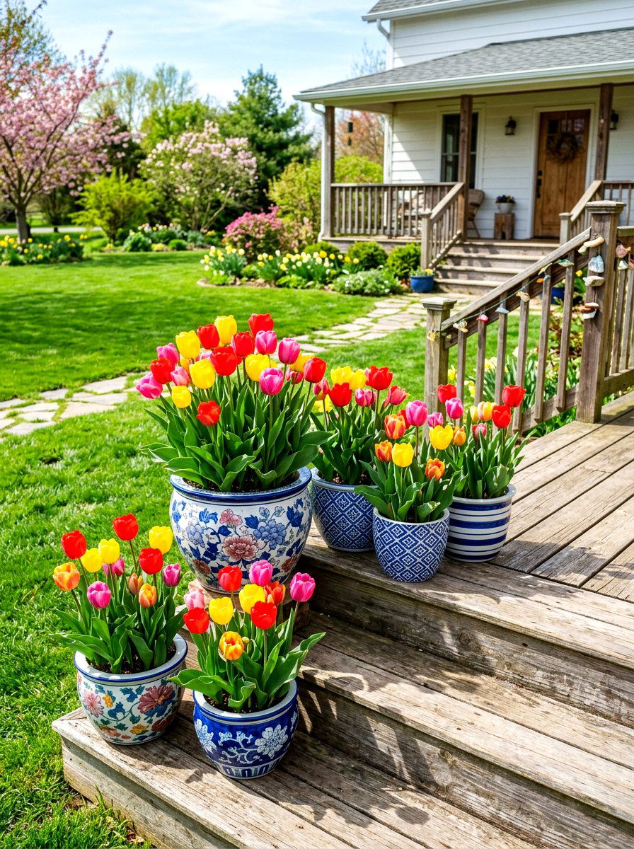 Potted Tulip Arrangement - 30 spring front porch ideas