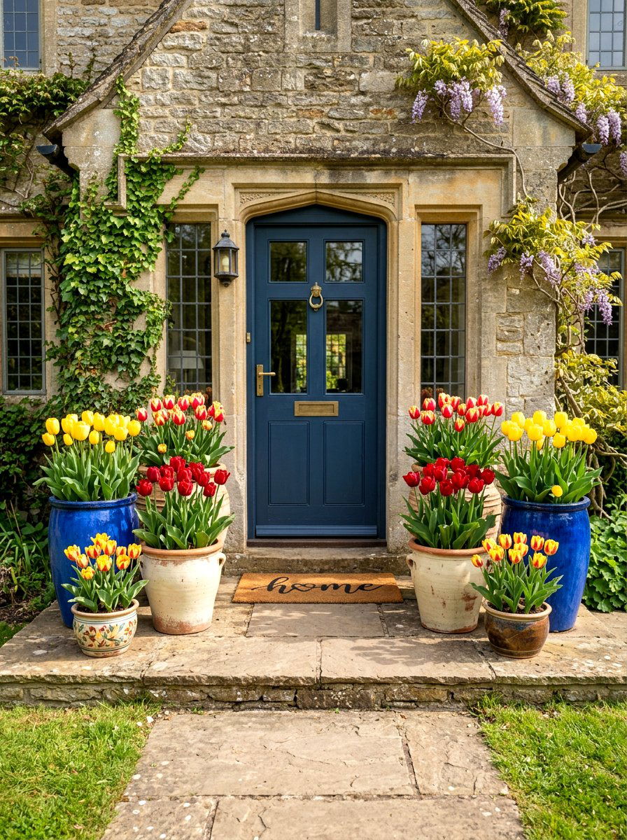 Potted Tulip Display - 30 spring front entry ideas