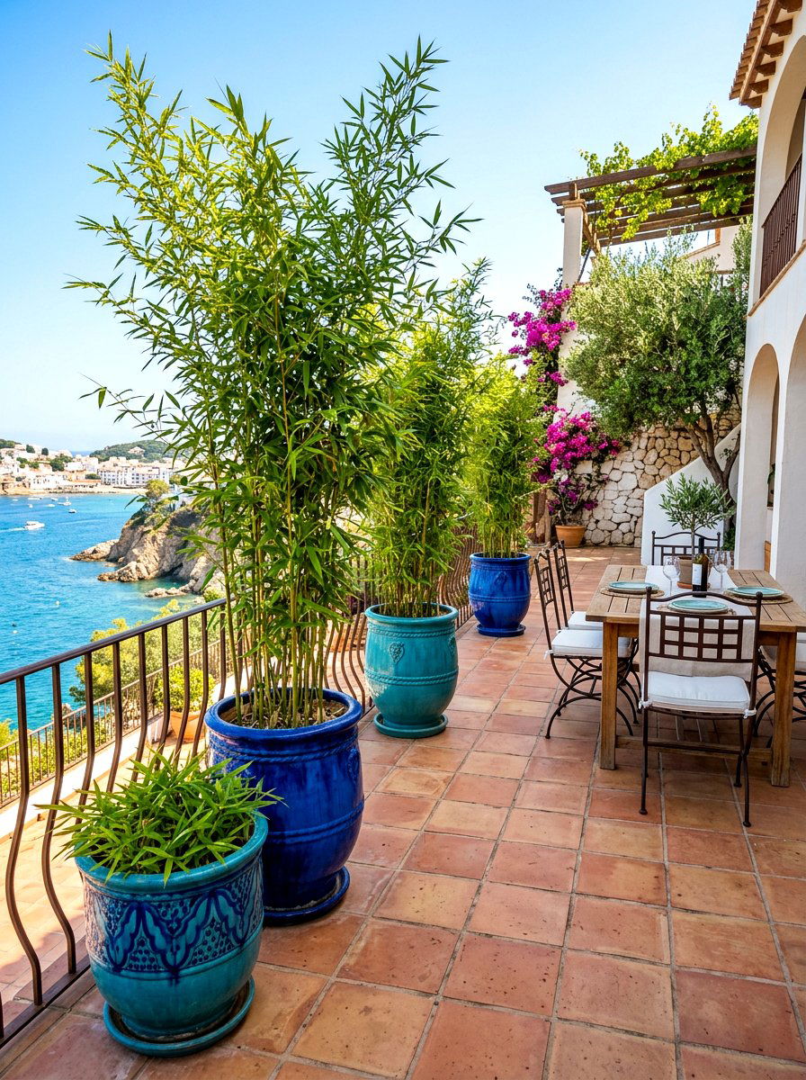 Potted bamboo for terrace - 30 bamboo planter screen ideas