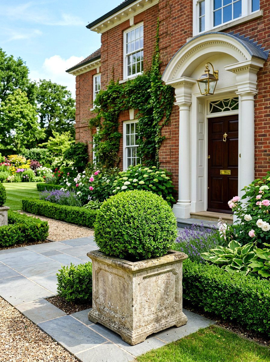 Potted boxwood shrub - 30 stoop decor ideas