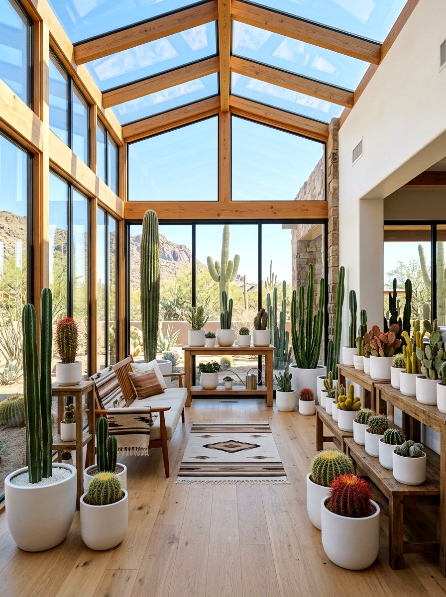 Potted cactus sunroom - 30 boho sunroom ideas