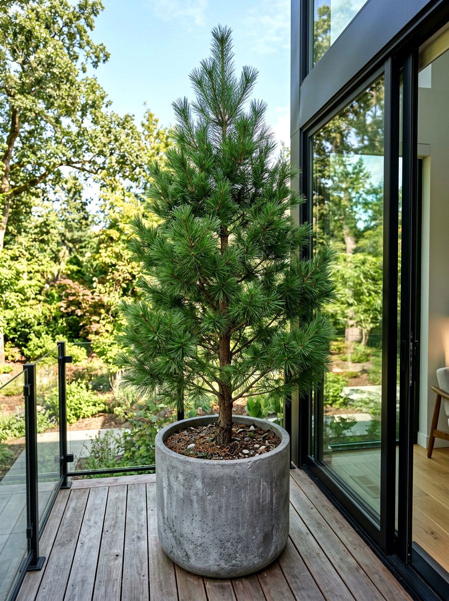 Potted evergreen tree - 30 Scandinavian patio ideas