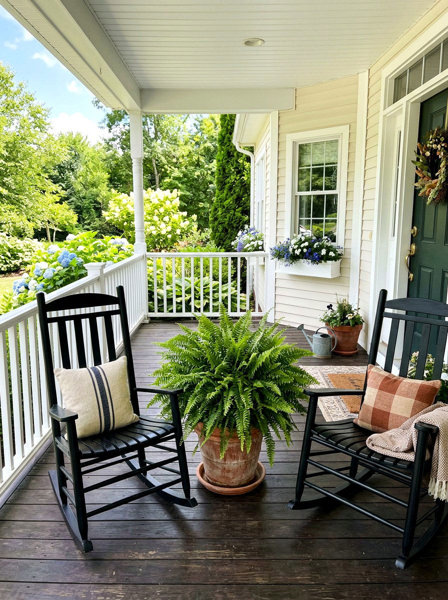 Potted ferns with rocking chairs - 30 fern front porch ideas