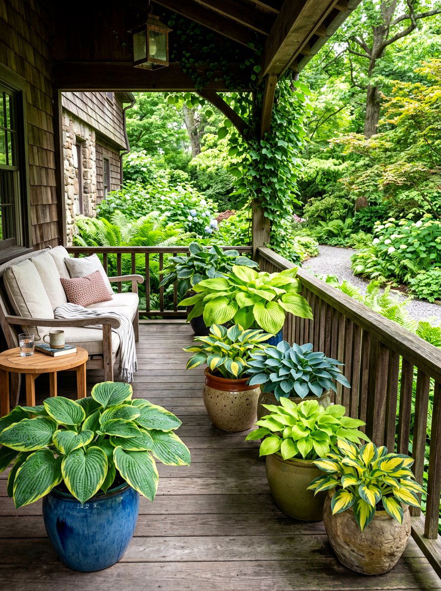 Potted hosta porch edge - 30 hosta border ideas