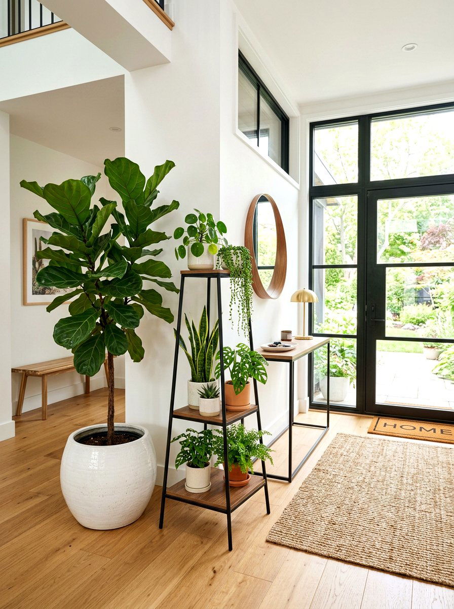 Potted indoor plants - 30 rental entryway ideas