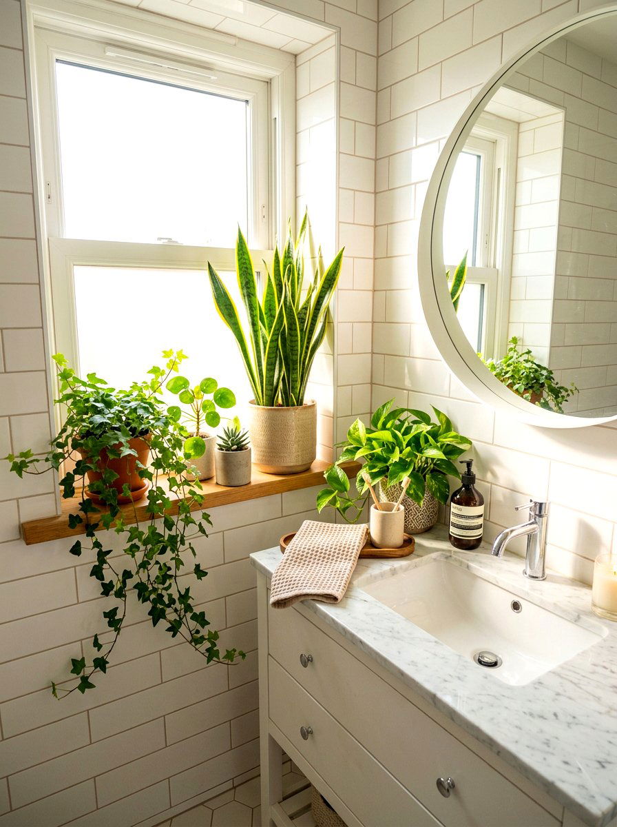 Potted indoor plants - 30 small guest bath decor ideas