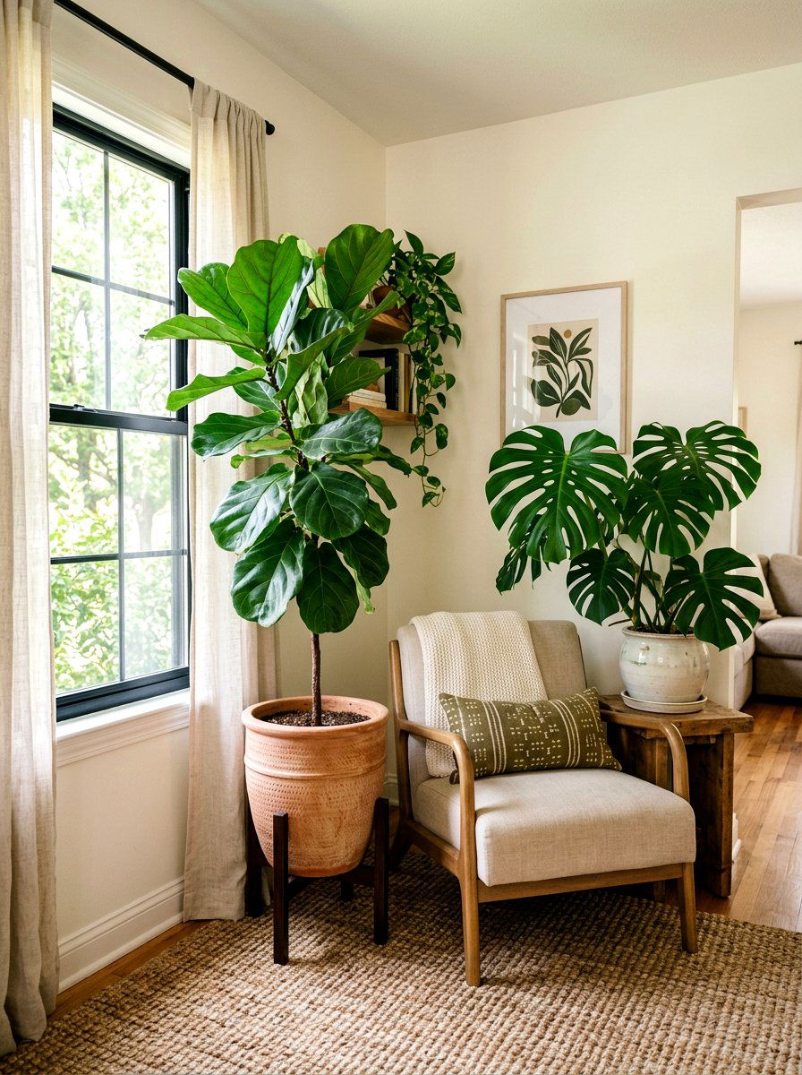 Potted indoor plants for corners - 30 no paint decor ideas