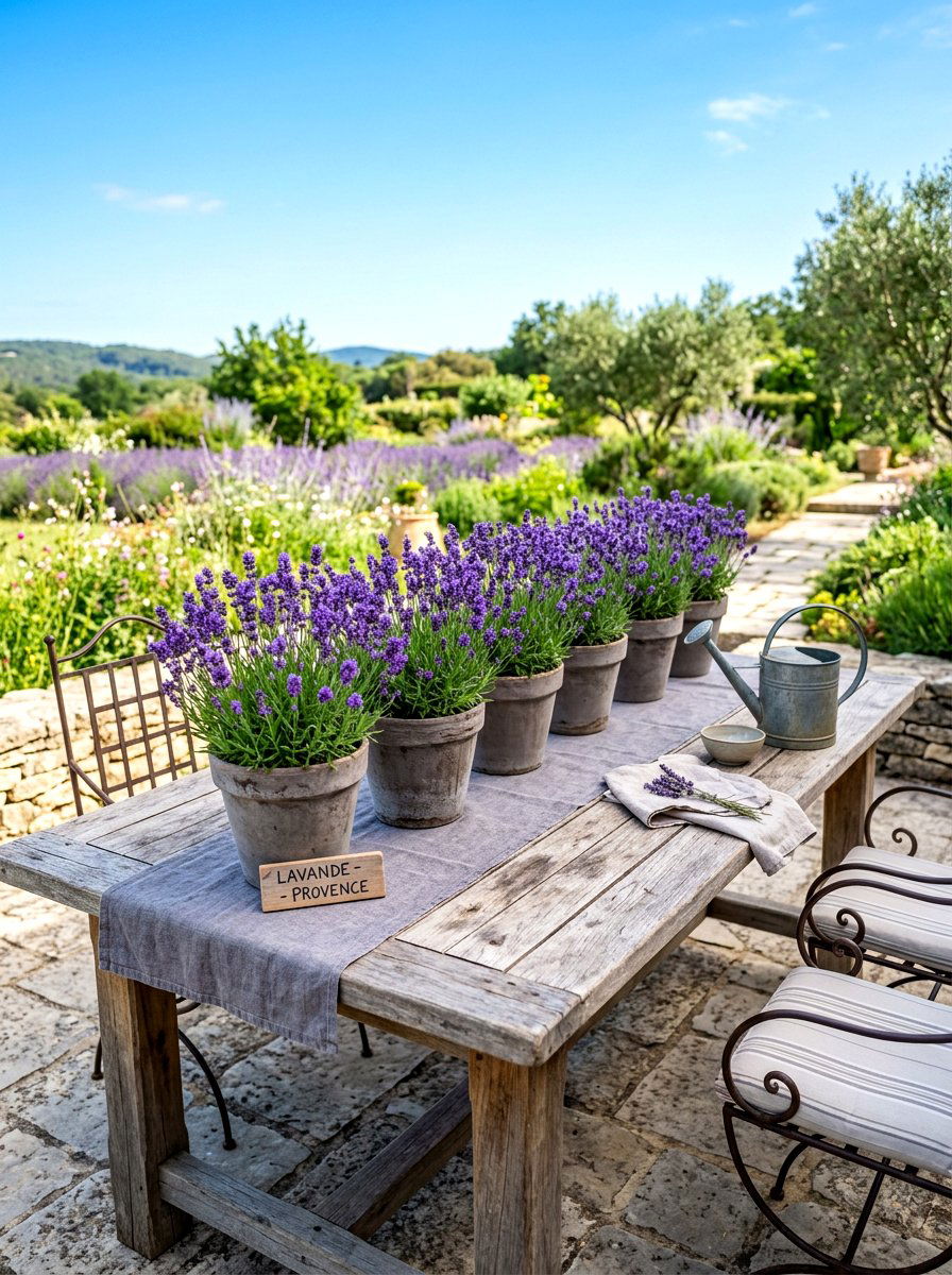 Potted lavender display - 30 garden inspired tablescape ideas